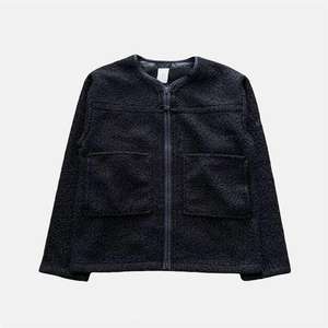 Customizable Logo Men's Crewneck Fleece <strong>Jacket</strong> Soft <strong>Boucle</strong> Texture Zip-Up Outerwear in Black &amp; <strong>White</strong> - Product Image 2