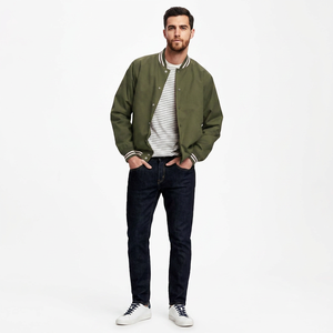 Customized 100% Cotton Breathable <b>Men</b> Varsity <b>Jacket</b> Front Logo Embroidery <b>Long</b> Sleeves Stand Collar Winter Outdoor Wear - Product Image 1