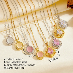 Collar con Colgante de Gota de Agua de Acero Inoxidable con Diseño de Incrustaciones de Diamantes Redondos y Cadena de Clavícula para Mujer, Accesorios de Moda - Product Image 2