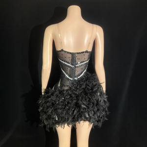 <span class=keywords><strong>Abito</strong></span> da Ballo di Lusso da Donna per Feste e Serate di Gala <span class=keywords><strong>Abito</strong></span> <span class=keywords><strong>Nero</strong></span> con Strass <span class=keywords><strong>Piume</strong></span> e Rete Profonda Scollatura a V Mini <span class=keywords><strong>Abito</strong></span> da Cocktail - Product Image 4