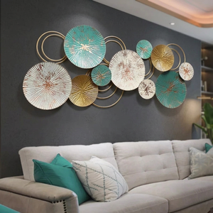 Ensemble de panneaux muraux en métal contemporains, décorations murales circulaires en laiton faites à la main, style glamour pour la décoration murale du salon - Product Image 1