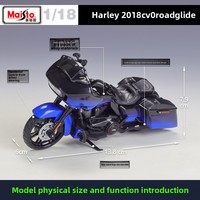 Modèle de moto américaine de tourisme MAISTO à l'échelle 1:18, style CVO, en métal noir et bleu, avec support, objet de collection, fabriqué en Chine, pour tous les âges