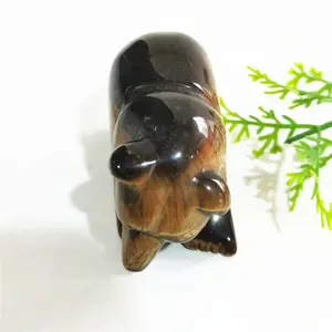 批发天然水晶工艺品手工雕刻水晶动物黄虎眼石熊塑像