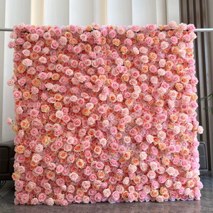 8ft X 8ft Silk Artificial <b>Pink</b> Rose Flower Wall Luxury Decorative Flower Wall <b>Backdrop</b> - Product Image 1