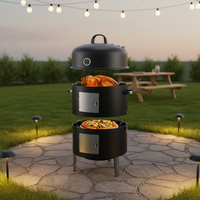Barbecue au charbon de bois 3-en-1 en acier avec télécommande, portable, pour camping, pique-nique, jardin et fêtes