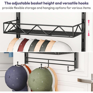 Organizador de Almacenamiento para Puerta, 5 Niveles Ajustables, con Ganchos para Sombreros y Abrigos, Multiusos, Instalación sin Taladro, para Dormitorio, Cocina, Sala de Estar - Product Image 3