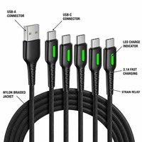 Kabel USB A ke USB C Teranyam 5 Buah Pengisian Cepat 3.1A Kabel Transfer Data Nilon