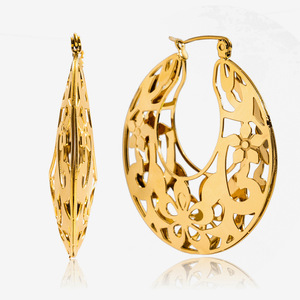 Boucles d'oreilles créoles en acier inoxydable plaqué or 18 carats, motif floral ajouré, bijoux pour tous les jours - Product Image 1