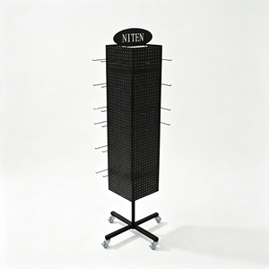 Spinning 4-Sided Pegboard Jewelry <b>Display</b> <b>Stand</b> with Wheels & Hooks <b>Rotating</b> Floor Rack with Custom Top Sign - Product Image 1