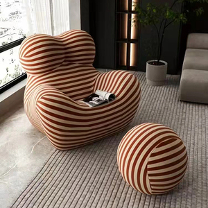 Sofá perezoso personalizable, sofá, chaise lounge, sofá de tela a rayas rojas, decoración de sillón para hotel de apartamentos - Product Image 2