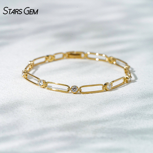 Starsgem Luxury Unisex 0.8ct 2.9mm Round Brilliant Cut Lab Grown Diamond Color D 18K <b>Solid</b> <b>Gold</b> Bracelet - Product Image 1