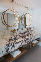 Lavabo mural double en marbre Calacatta Viola pour salle de bain, vasque de salle de bain en poudre de pierre SH STONE, grand lavabo, vasque flottante