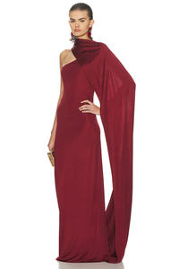 A11307 Abito Lungo da Donna Senza Maniche Monospalla Bordeaux con Drappeggio, Schiena Scoperta e Allacciatura, Vestito Aderente per Serate ed Eventi - Product Image 2
