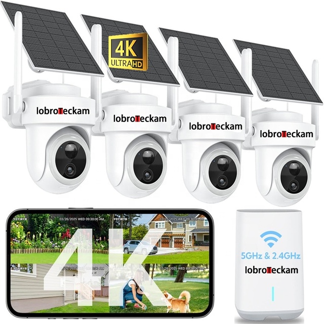 4K Solar Security Camera System Wireless Outdoor 4-Cam Kit with Home Hub Color Night Vision Smart AI Human Detection