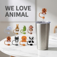 Reutilizable 10mm 3D silicona Animal elefante León Panda mono paja Toppers 0,4 pulgadas tapa de paja para accesorios de Bar