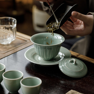 Guanlan Banana Moonlit Lotus Seed Pod Covered <b>Teacup</b> Ceramic Gaiwan Heat Resistant Tea Bowl For Afternoon Tea - Product Image 2