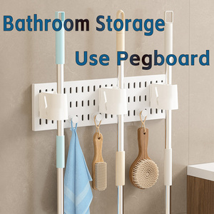 Organisateur mural en plastique sans perçage, rangement polyvalent pour salle de bain (balai et brosse à dents), décoration esthétique, solution gain de place - Product Image 1