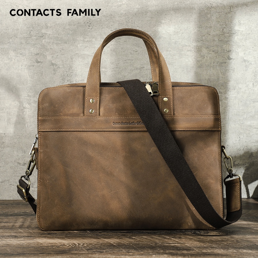 Кожаная сумка для ноутбука с двойной молнией Retro Crazy Horse, тонкий чехол для переноски компьютера, 14 дюймов