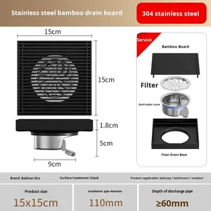 Évier carré moderne en acier inoxydable 304 gris bronze OEM, pour extérieur, cour, anti-odeur, haut débit, 30 cm, jardin - Product Image 6