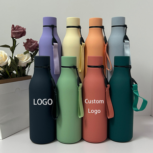 Custom Logo Matte Stainless Steel Water Bottle with Lanyard, 500ml Double Wall Vacuum <b>Insulated</b> <b>Flask</b> for Outdoor & Promotional - Product Image 1