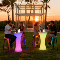 Table et Chaises de Bar LED Lumineuses pour Club Nocturne, Salon, Extérieur, Table Haute Cocktail, Tables Rondes LED pour Événements et Jardins