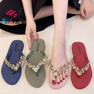 Wholesale Luxury Anti-Slip Women's Summer Flip Flops New Outdoor Beach Sandals PVC Chain Decoration Breathable <b>Slipper</b> Upper - Product Image 1