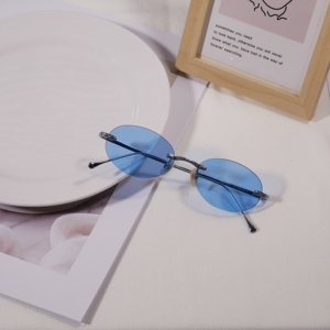 2026 Fashion Luxury Designer Rimless Titanium Oval Sunglasses Small <b>Frame</b> Sun Glasses Multi- Color Sunshades Unisex - Product Image 5