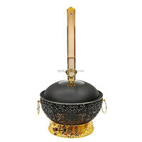 Chauffe-plat de luxe style européen avec garniture en dentelle, chauffe-buffet suspendu noir et or 8L en acier inoxydable avec brûleur à alcool réglable 201