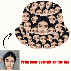 Sombrero de Pescador Ligero Personalizable, 1 Pieza, Impresión de Retrato Personalizado, Patrón de Corazones Aleatorios, Ropa Casual, Regalo, Tipo Dibujo Animado - Product Image 5