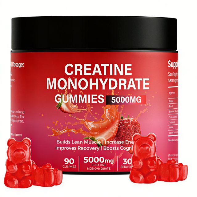 OEM ODM Private Label Herbal Supplement Sugar-Free Focus Pre Workout Creatine Gummies Creatine Monohydrate Gummies Strawberry