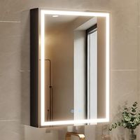 Espejo de Baño con Iluminación LED Modular, Antivaho, Montado en la Pared, con Marco de Aluminio, Enchufes y Puertos USB