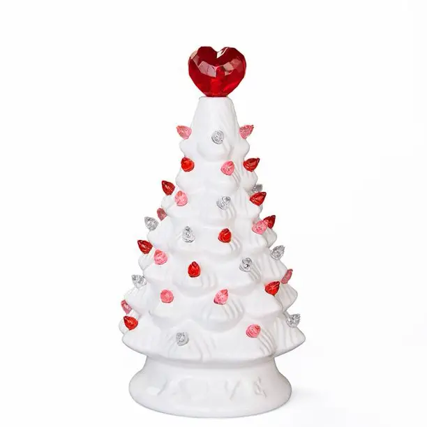 White Ceramic With Red Heart Decoration Design Led Night Light