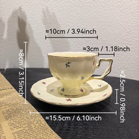 Ensemble de 6 tasses à café en céramique vintage à motif floral avec soucoupes, bordure dorée, bord festonné, style européen, pour le thé de l'après-midi, le lait, la maison
