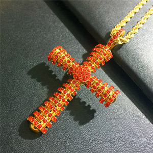 Womenn/hommes plaqué or plein cristal diamant croix collier bijoux - Product Image 1