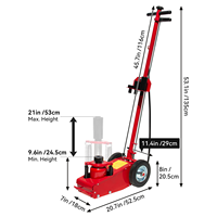 Cric hydraulique de sol en acier de 20 tonnes à commande automatique, type bouteille pour essieux, avec kit de rallonges (4) et roues rouges intégrées, pour réparation automobile