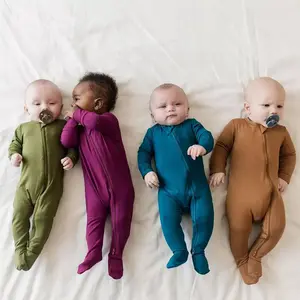 Bamboe Baby Romper Biologisch Baby Slaappak Baby 95% Bamboe 5% Spandex Pasgeboren Romper Onesie Custom Baby Kleding Rits Up Romper