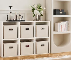 <b>Stackable</b> and Foldable <b>Storage</b> Bins 6 Piece Set Strong Poly-Woven Fabric Sturdy Chipboard Sides <b>Storage</b> Box - Product Image 6