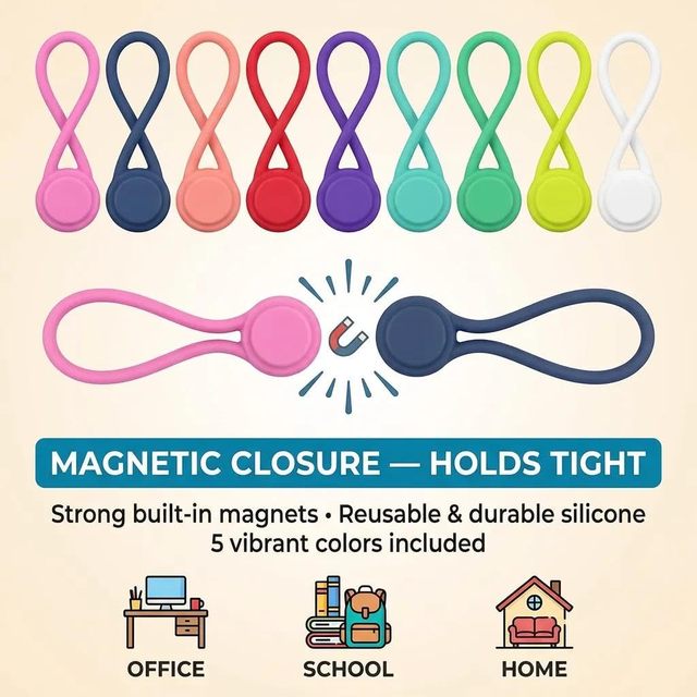 Silicone Magnetic Cable Ties Reusable With Strong Magnets Organize Usb & Headphone Cords Can Hang for Tidy Cable Management