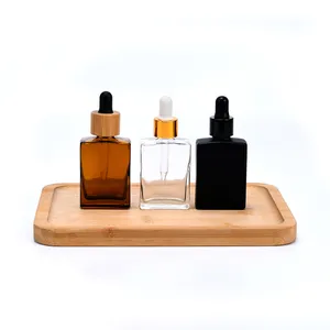 Diskon besar grosir 15ml 30ml 50ml 100ml botol tetes kaca hitam Amber transparan persegi untuk parfum minyak esensial