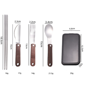มีดด้ามจับไม้จริงสไตล์เกาหลีแบบญี่ปุ่นส้อมช้อนพับได้ด้ามไม้วอลนัท304สแตนเลสสำหรับการตั้งแคมป์กลางแจ้ง - Product Image 4