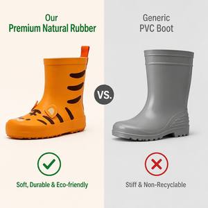 Botas de lluvia de goma impermeables antideslizantes para niños pequeños, zapatos de lluvia ligeros con dibujos animados en 3D, botas de agua para niños y niñas para caminar al aire libre - Product Image 2