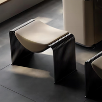 Chaise/Tabouret Multifonction Luxe Moderne Décontracté en Acier Inoxydable et Cuir Véritable Rembourré Éponge pour Maquillage, Thé, Repas, Salon, Canapé, Chaussures