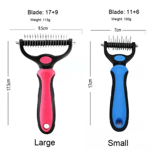 Peigne de démêlage double face en acier inoxydable Épilateur flottant efficace Chiens Chats Pet Bain Brosse <span class=keywords><strong>Noeud</strong></span> Cutter Toilettage - Product Image 3