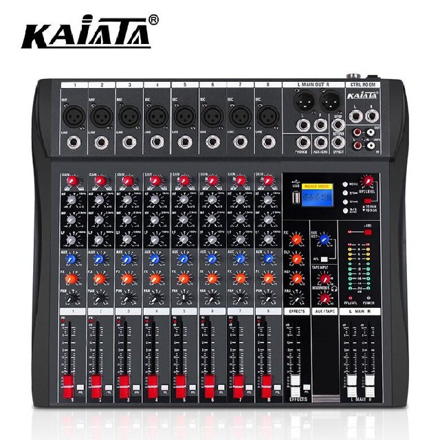 KAIKA CT8-2 Professional DJ Audio Interface Mixer 8 Channels Stereo Music Console for Music Event Power Mixing Console