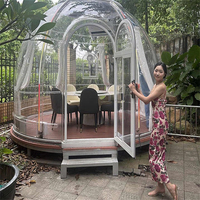 Dôme transparent à 360 degrés en polycarbonate pour restaurant préfabriqué en plein air, maison à bulles verte ensoleillée