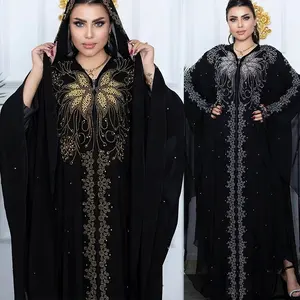 Taglie forti Ramadan Eid Mubarak Abaya Kimono nero aperto Dubai turchia Islam abito alla moda musulmano in Chiffon Boubou abito africano