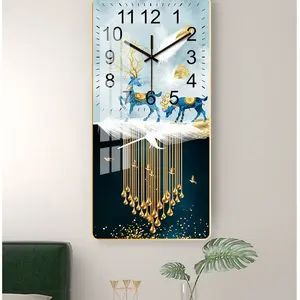 Peinture murale en verre moderne de luxe <span class=keywords><strong>sur</strong></span> le thème des animaux Art décoratif cristal en porcelaine avec <span class=keywords><strong>huile</strong></span> <span class=keywords><strong>sur</strong></span> <span class=keywords><strong>toile</strong></span> Horloge moderne à la mode - Product Image 6