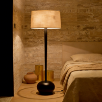 Lampe sur pied minimaliste Wabi Sabi en acier inoxydable avec abat-jour en tissu de lin, lampe LED pour salon, chambre à coucher, ambiance cosy à la maison