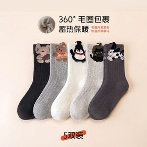 Thick Terry Cloth Children's Socks Mid-Calf Warm Cotton Autumn Winter For Students Boys Kids 5 Pairs Pack - Product Image 4
