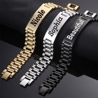 Bracelet vintage pour homme style motard en acier inoxydable noir mat avec barre d'identification vierge pour gravure laser, bijou de caractère, vente en gros